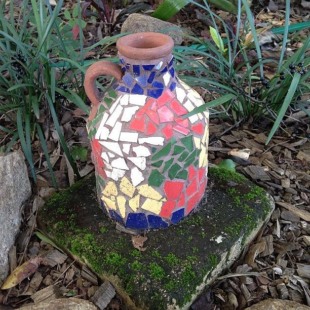 Vase Photograph - #mosaic #vase In A #garden #white #red by Samantha Kington 