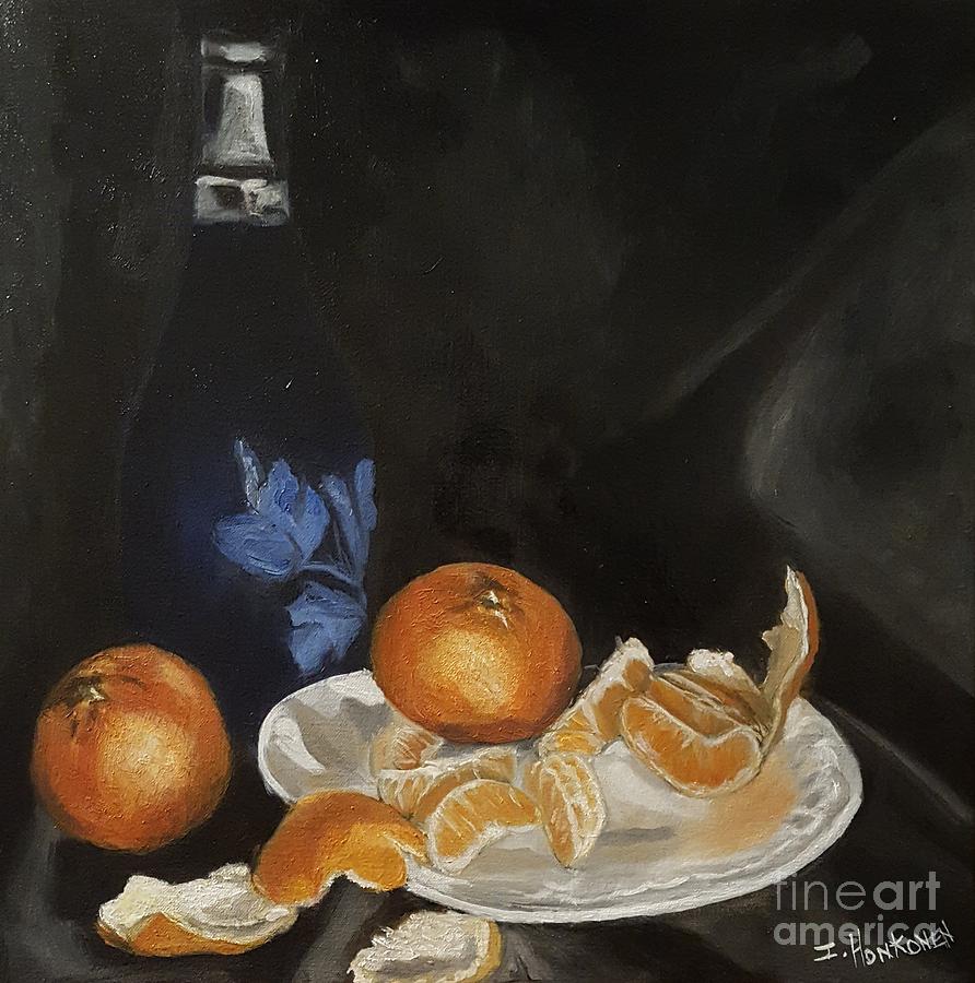 Still Life Painting - Moscato and Tangerines by Isabel Honkonen Still Life Painting - Moscato and Tangerines by Isabel Honkonen