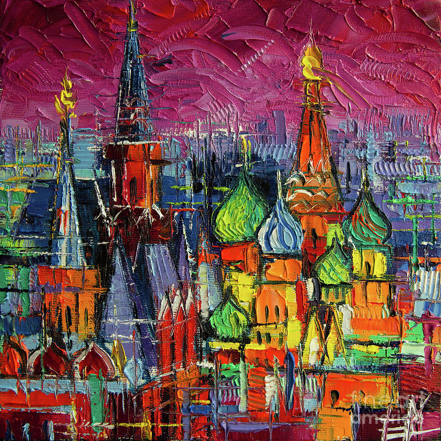 Moscow Painting - MOSCOW RED SQUARE VIEW textural impressionist stylized cityscape by Mona Edulesco
