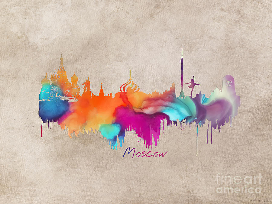 Moscow Skyline Digital Art - Moscow Russia skyline city art by Justyna Jaszke JBJart