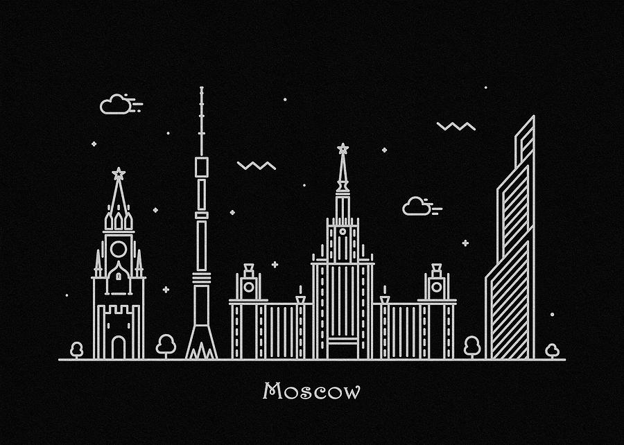 Moscow Skyline Travel Poster Drawing by Inspirowl Design