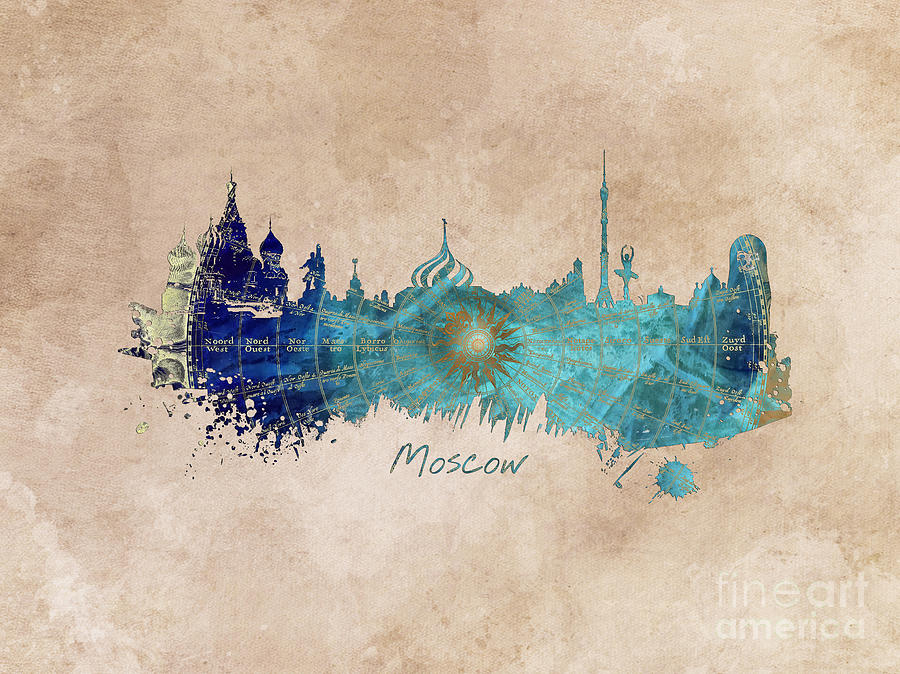 Moscow skyline wind rose Digital Art by Justyna Jaszke JBJart