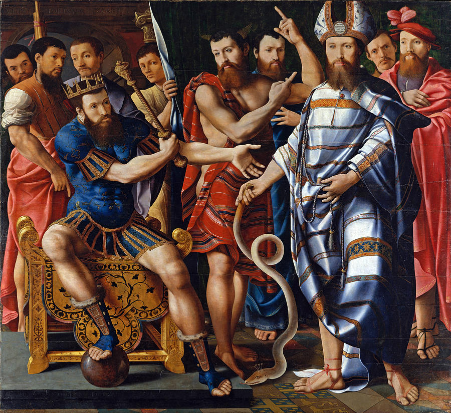 Moses and Aaron before Pharaoh. An Allegory of the Dinteville Family Painting by Master of the Dinteville Allegory