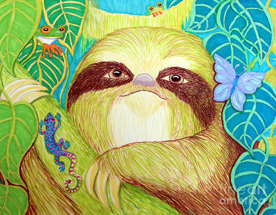 Mossy Sloth Drawing by Nick Gustafson
