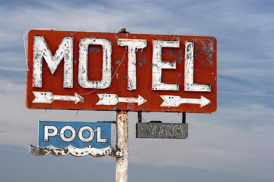 Vintage Photograph - Motel and Pool Sign Route 66 by Carol Leigh