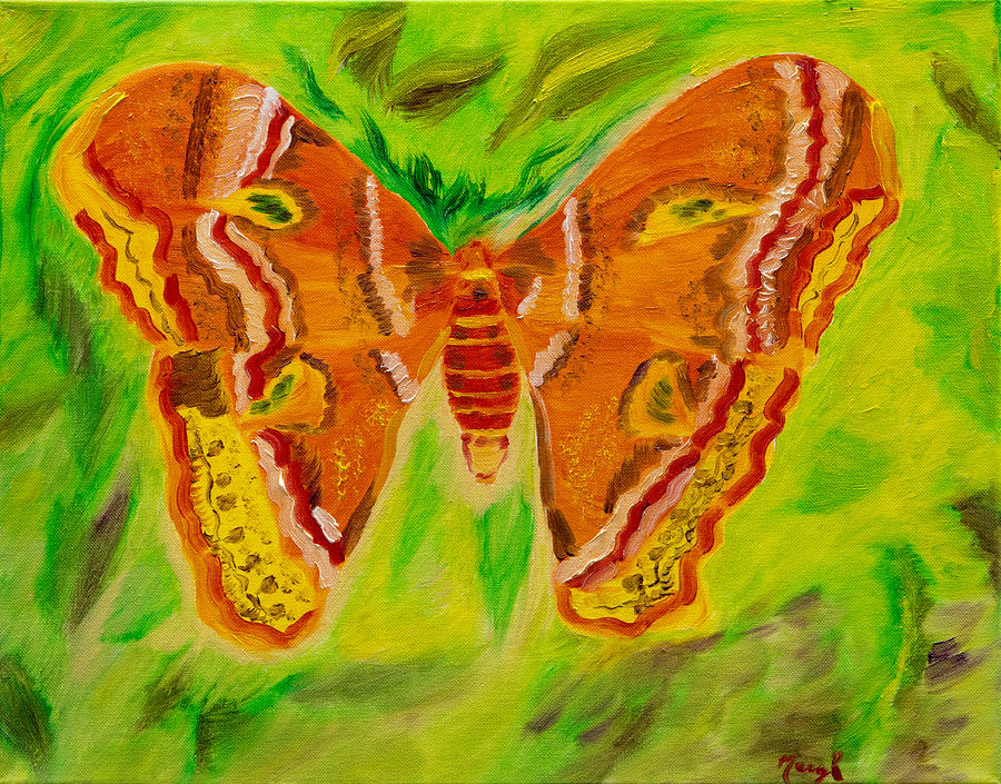 Exuberant Coral Moth Painting by Meryl Goudey