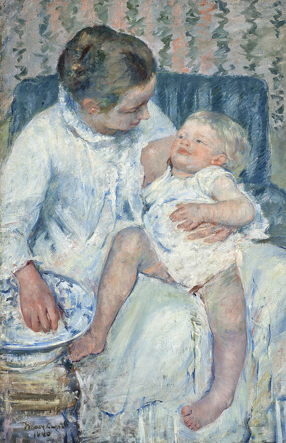 Mother About to Wash Her Sleepy Child, from 1880 Painting by Mary Cassatt