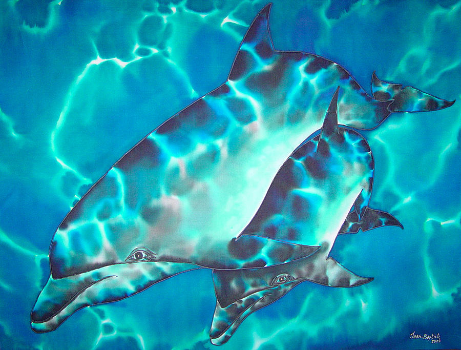 Mother and Baby Dolphin Painting by Daniel Jean-Baptiste