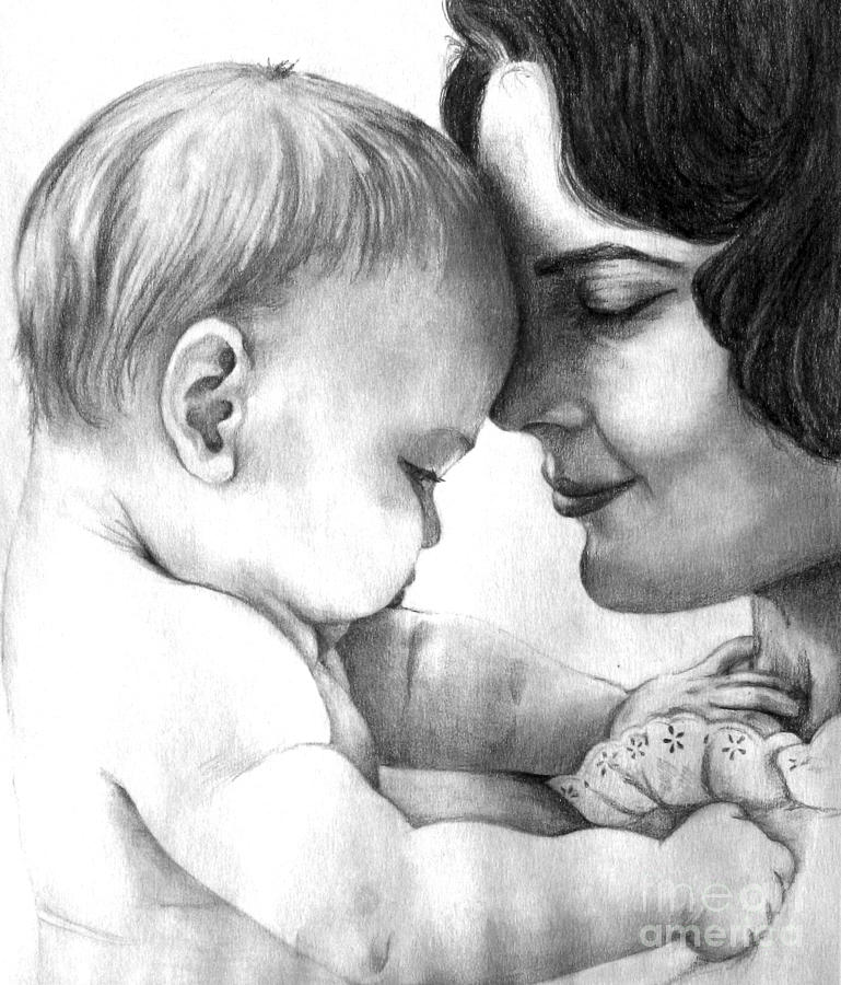 Mother and Baby Drawing by L Lauter