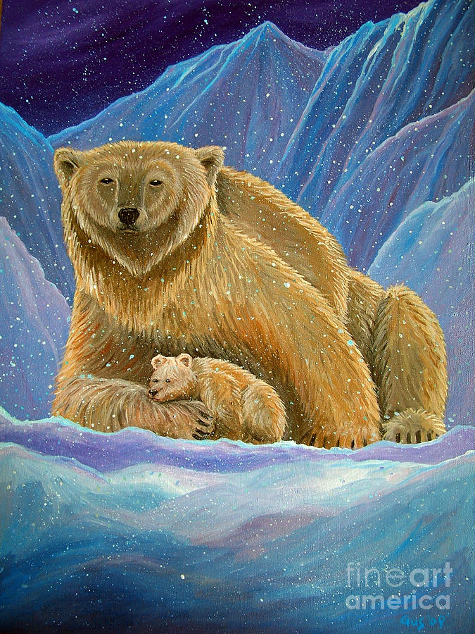 Mother and baby Polar bears Painting by Nick Gustafson