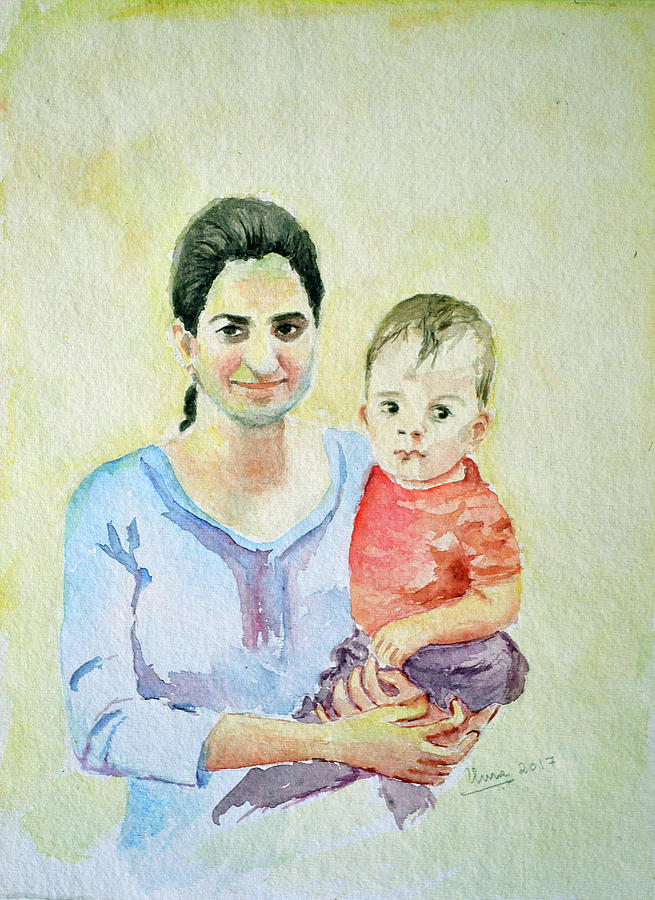 Mother and child 4 Painting by Uma Krishnamoorthy