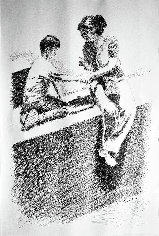 Mother and child 6 Drawing by Uma Krishnamoorthy