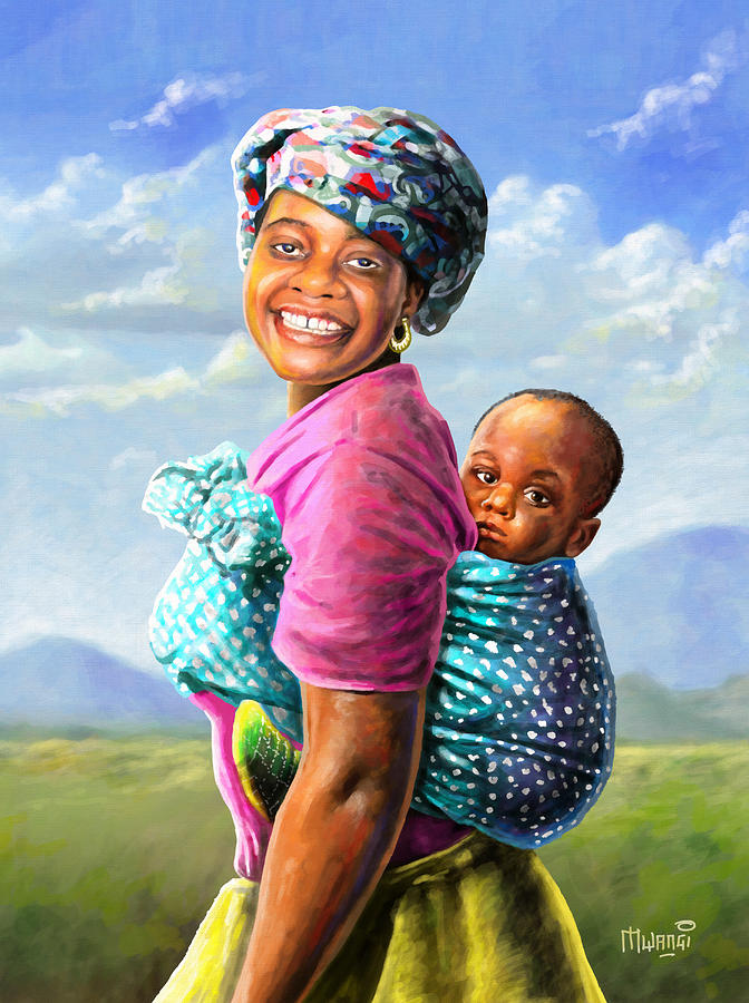 Mother and Child Painting by Anthony Mwangi