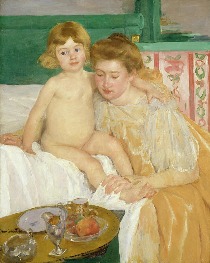 Mary Stevenson Cassatt Painting - Mother and Child, Baby Getting Up from His Nap by Mary Cassatt