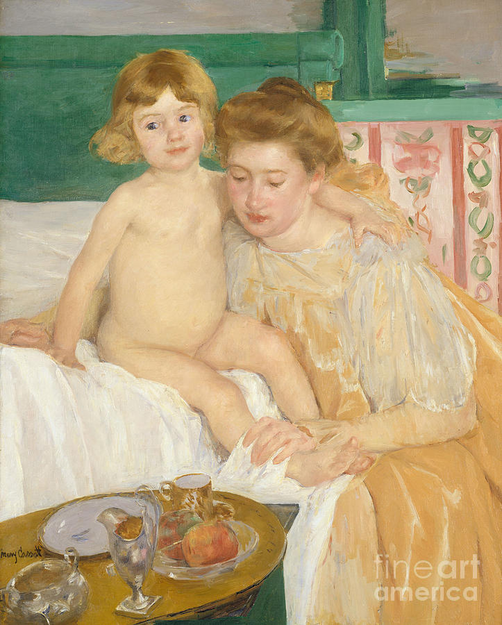 Mary Stevenson Cassatt Painting - Mother and Child Baby Getting Up from His Nap by Mary Stevenson Cassatt