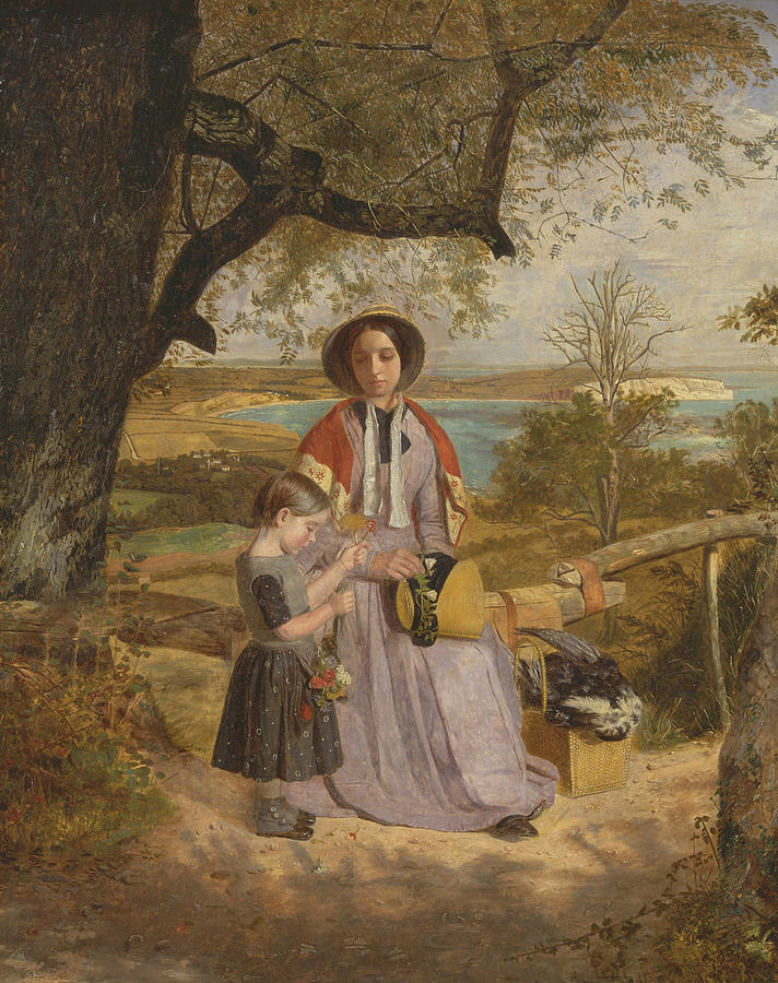 James Collinson Painting - Mother and Child by a Stile, with Culver Cliff, Isle of Wight, in the Distance by James Collinson