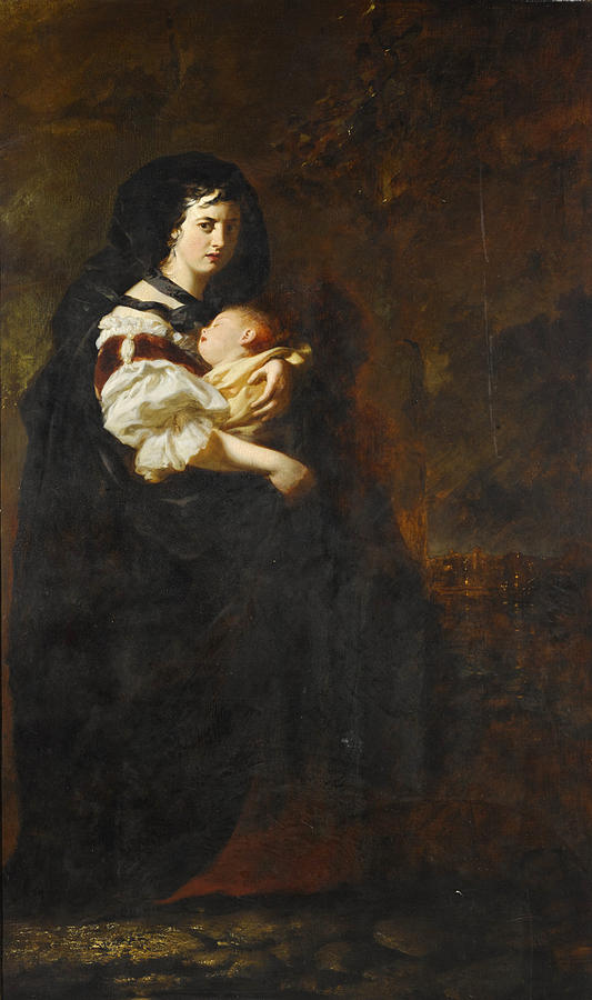 Mother and Child fleeing by Night Painting by Francis Grant
