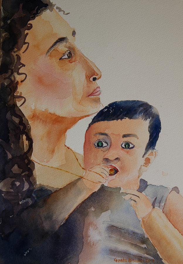 Portrait Painting - Mother and child by Geeta Yerra