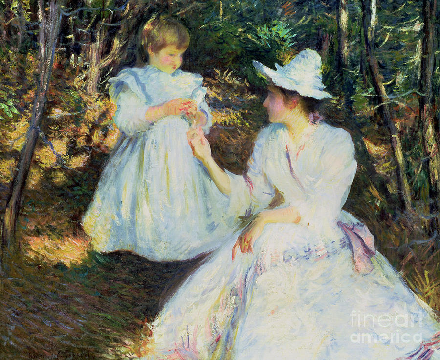 Mother and Child in Pine Woods Painting by Edmund Charles Tarbell
