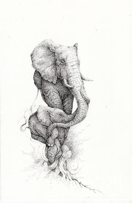 Elephant Drawing - Mother and Child by Kay Walker