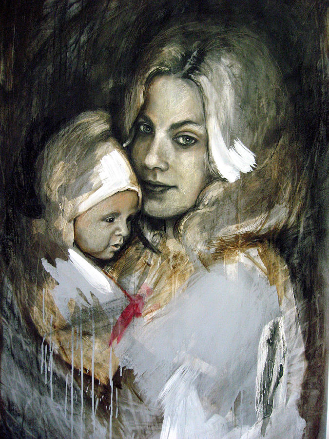 Portrait Painting - Mother and child by Leyla Munteanu