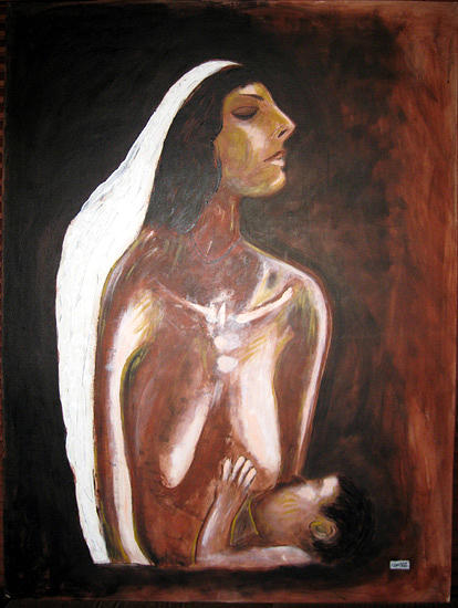 Woman Painting - Mother and child by Narayanan Ramachandran