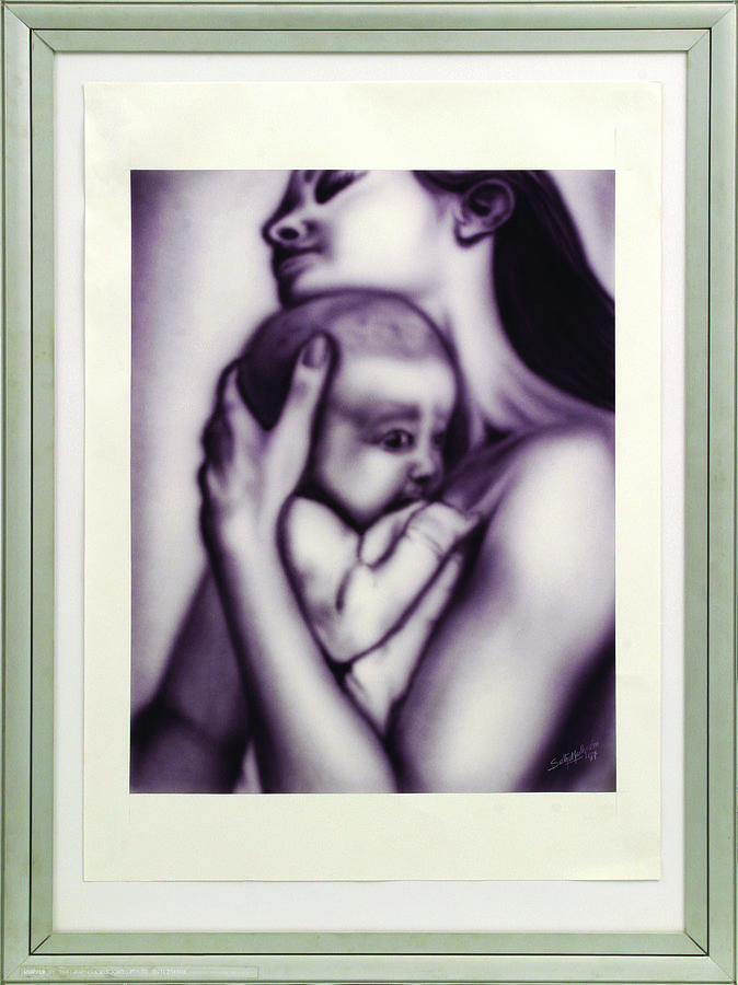 Nature Painting - Mother and Child by Sethu Madhavan