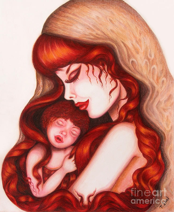 Portrait Drawing - Mother and Child  by Tara Shalton