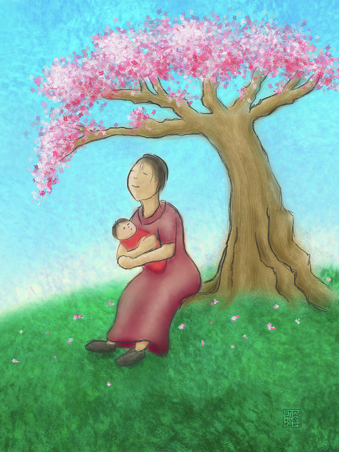 Mother and Child with Cherry Blossoms by Geoffrey Lewis Mother and Child with Cherry Blossoms by Geoffrey Lewis