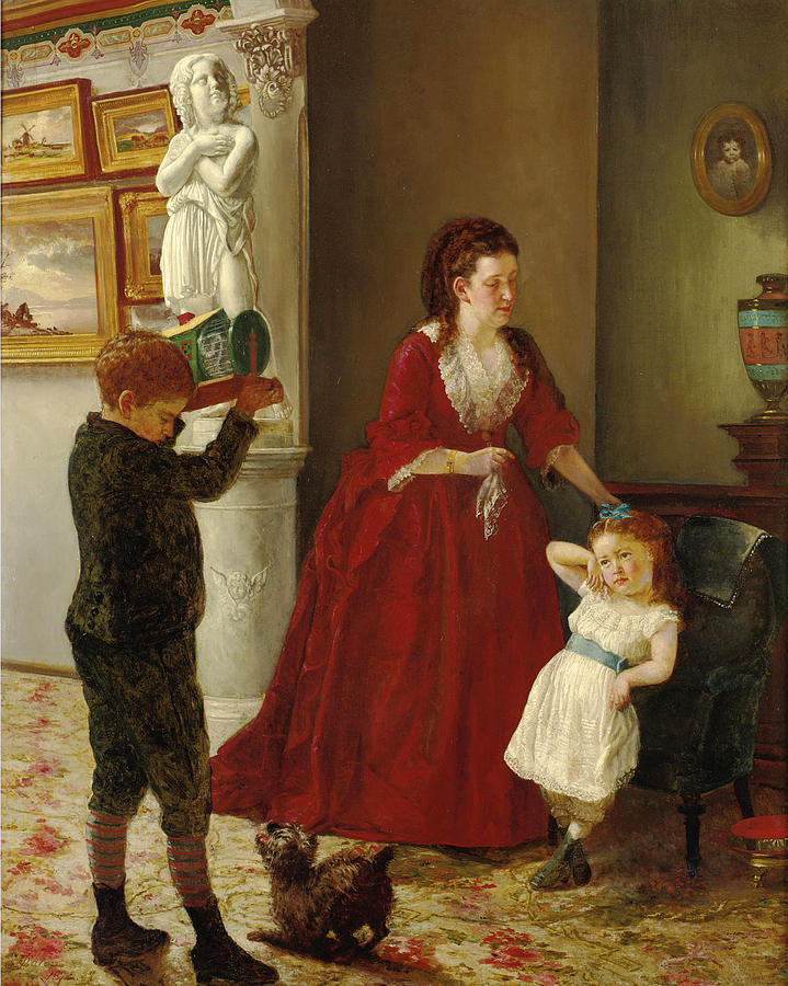 Mother and Children in an Interior Painting by Joseph Oriel Eaton