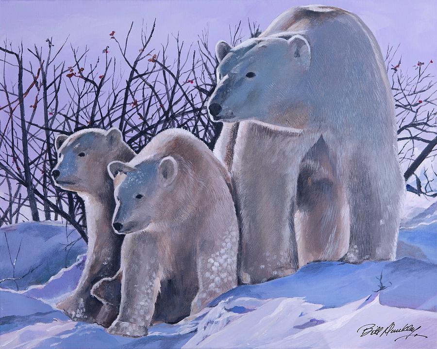 Winter Painting - Mother and Cubs by Bill Dunkley