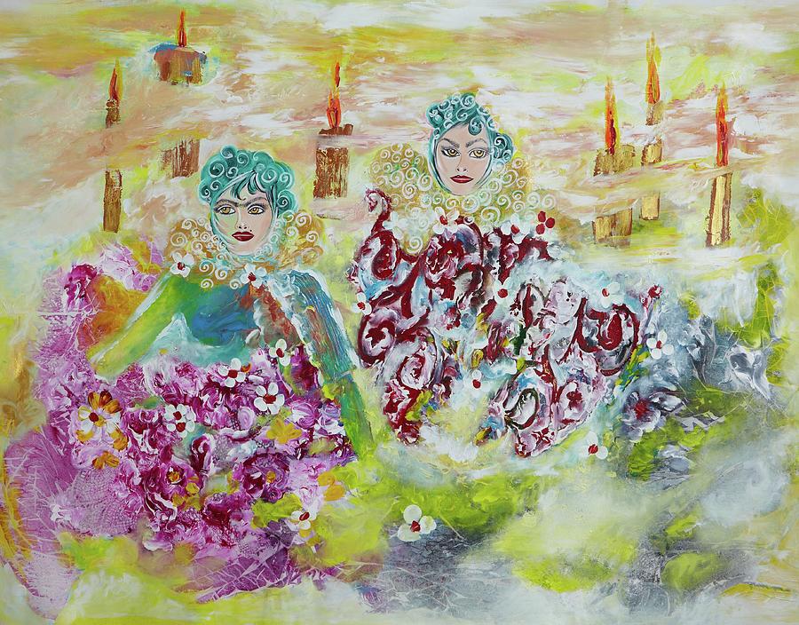 Two sisters. Painting by Sima Amid Wewetzer