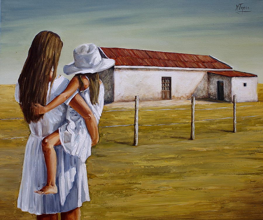 Hat Painting - Mother and daughter IV by Natalia Tejera