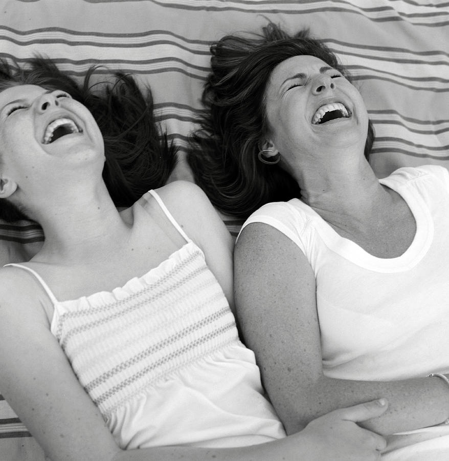 Black And White Photograph - Mother And Daughter Laughing by Michelle Quance