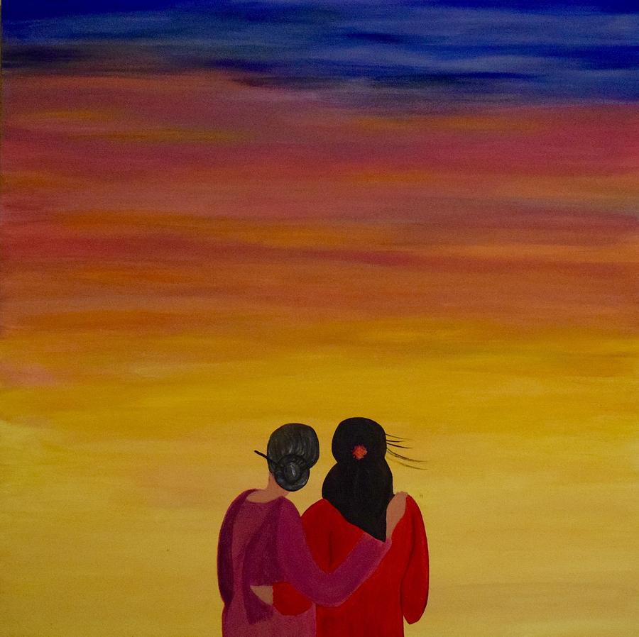 Sunset Painting - Mother and Daughter by Surbhi Grover