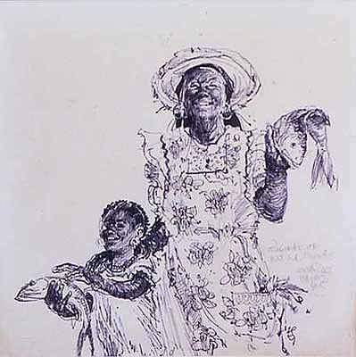 Fish Drawing - Mother and Daughter with Fish by Charles Hawes