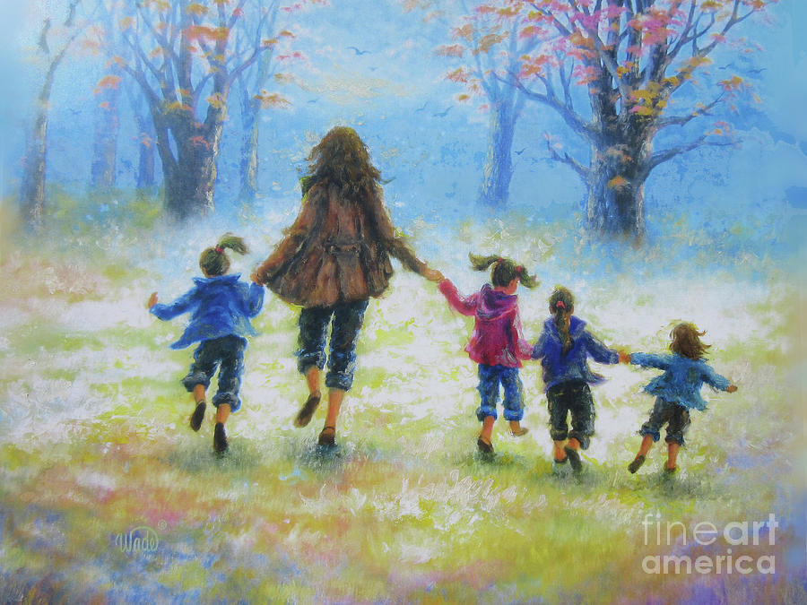 Four Girls Painting - Mother and Four Daughters by Vickie Wade