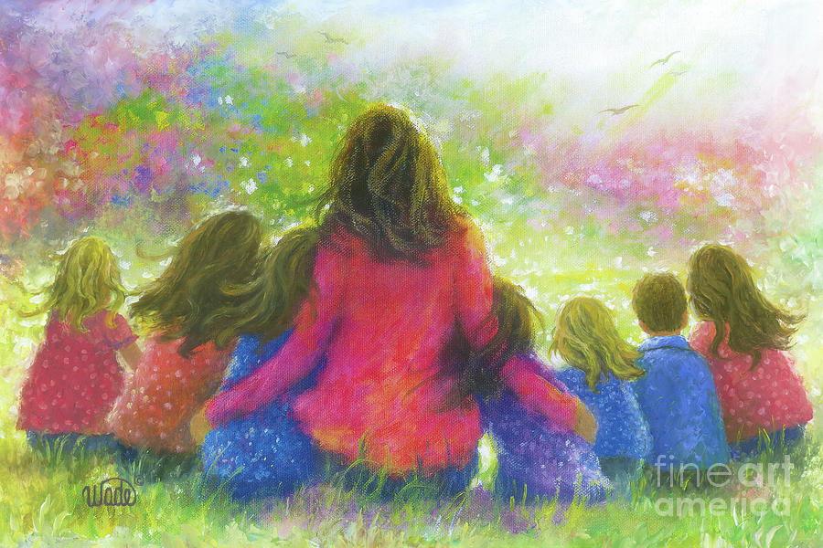 Mother and Seven Children in the Garden Painting by Vickie Wade.