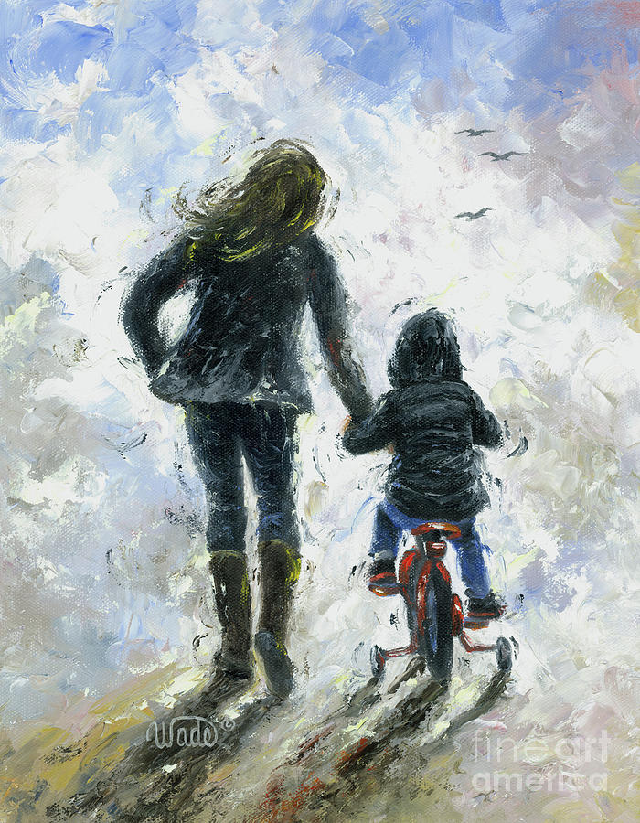 Mother and Son First Bike Ride Painting by Vickie Wade