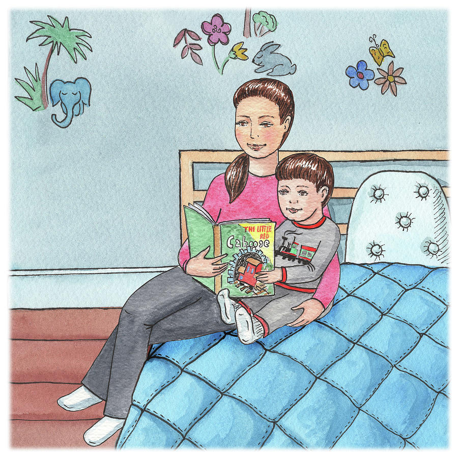 Mother And Son Reading  Painting by Irina Sztukowski