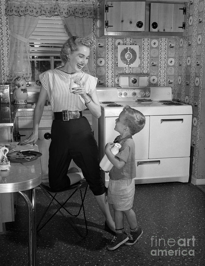 Mother And Son With Milk, C.1950s Photograph by Debrocke/ClassicStock