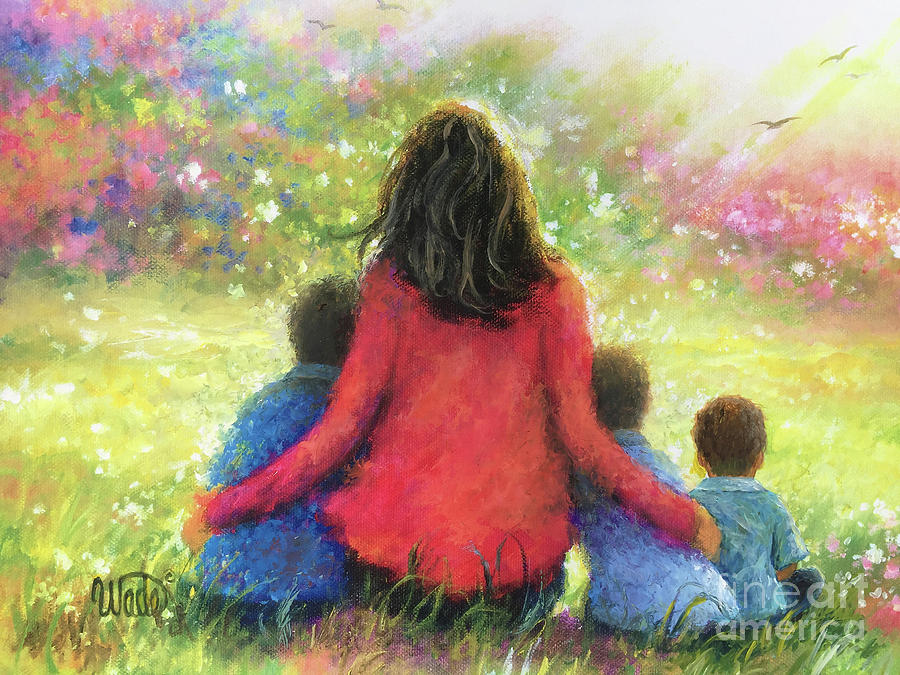 Mother Painting - Mother and Three Sons in the Garden by Vickie Wade