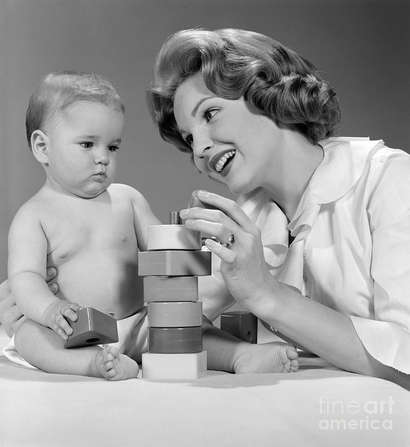 Mother, Baby And Blocks, C.1960s Photograph by H. Armstrong Roberts/ClassicStock
