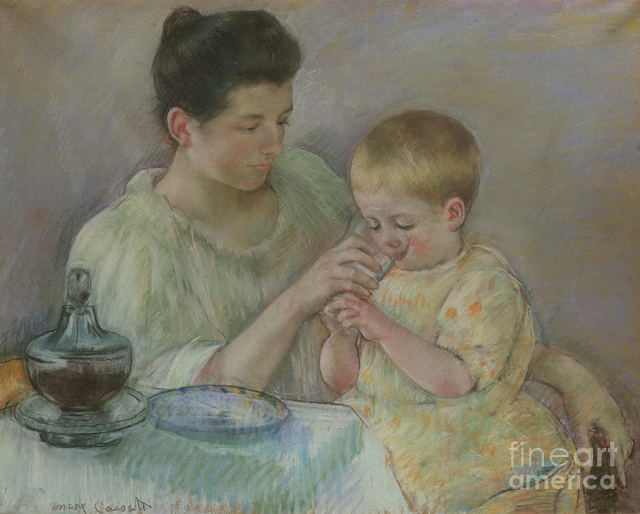 Mother Feeding Child Pastel by Mary Stevenson Cassatt