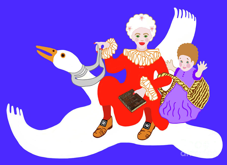 Mother Goose Painting - Mother Goose On Her Flying Goose by Marian Cates Mother Goose Painting - Mother Goose On Her Flying Goose by Marian Cates