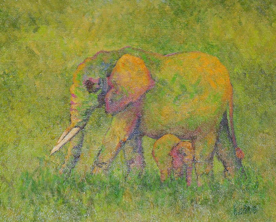 Elephant Painting - Mother Love  by Lore Rossi