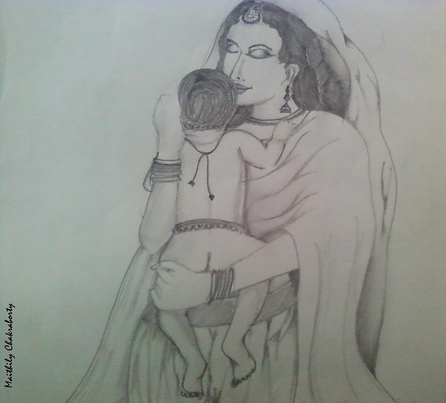 Mother Love Drawing by Maithily Chakraborty - Fine Art America