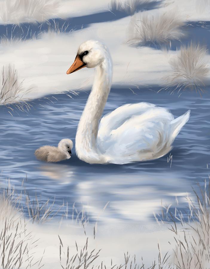 Swan Painting - Mother love by Veronica Minozzi