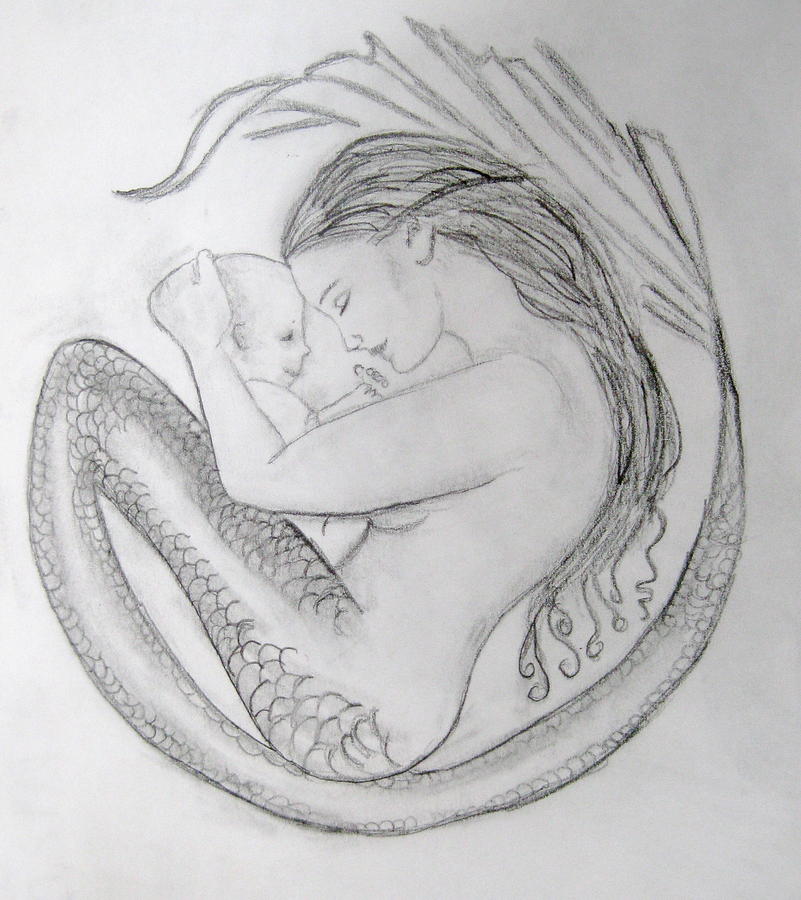 Mother Mermiad Drawing by Rebecca Wood