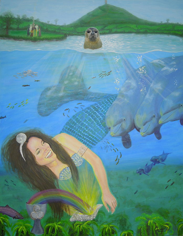 Mother of Water Goddess Domnu - Summer Solstice Painting by Shirley Wellstead